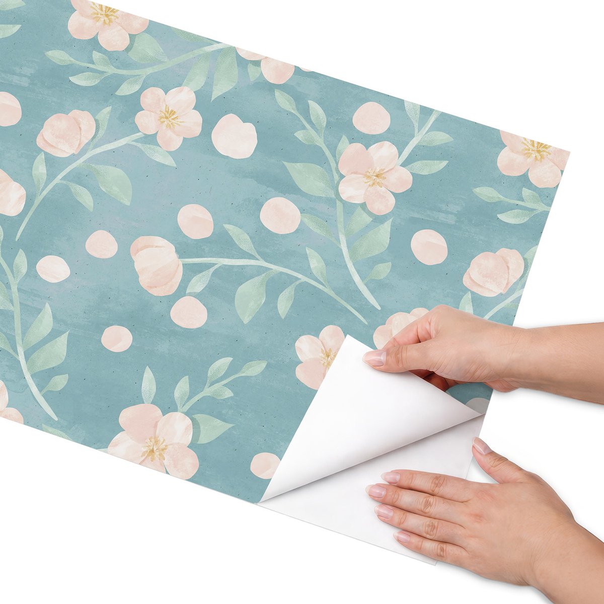 Coloray Meubel Wrap Folie - Turkoois Meubelfolie - 50x100 cm - Decoratiefolie Zelfklevend Bloemenmotief - Meubelfolie Zelfklevend - Waterverf Meubelfolie - Wrapfolie Keuken - Wanddecoratie - Bloemen en planten