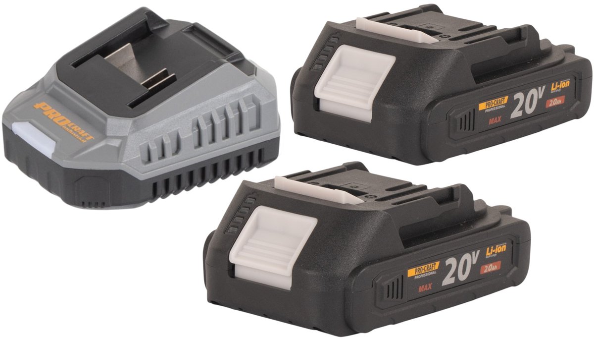 Procraft Starter Pack C20/2 lader 20 V 2 A + 2x 20/2A accu 2,0 Ah