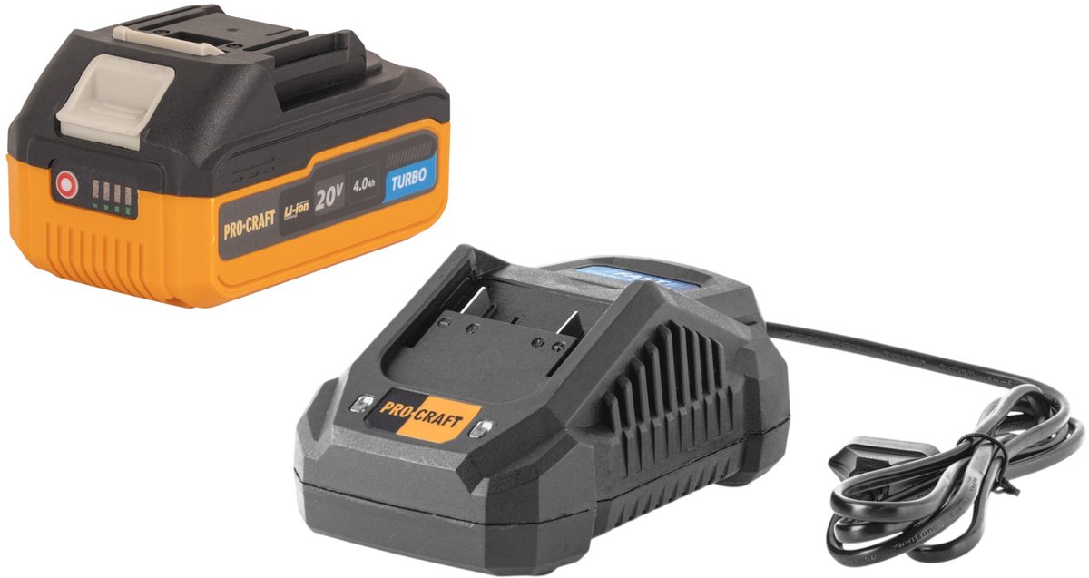 Procraft Starterset 20 V 20/4A snellader + 1x 20/4 Turbo accu 4,0 Ah