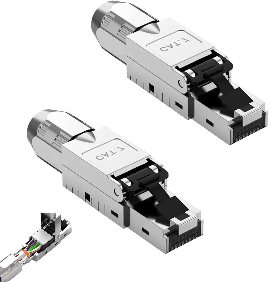 CAT 7 RJ45 Plug Netwerkaansluiting voor Rigid LAN Kabel, Geschikt voor Ethernet Installatie, 10 Gbit/s Snelheid, Volledig Afgeschermd, 2 Stuks