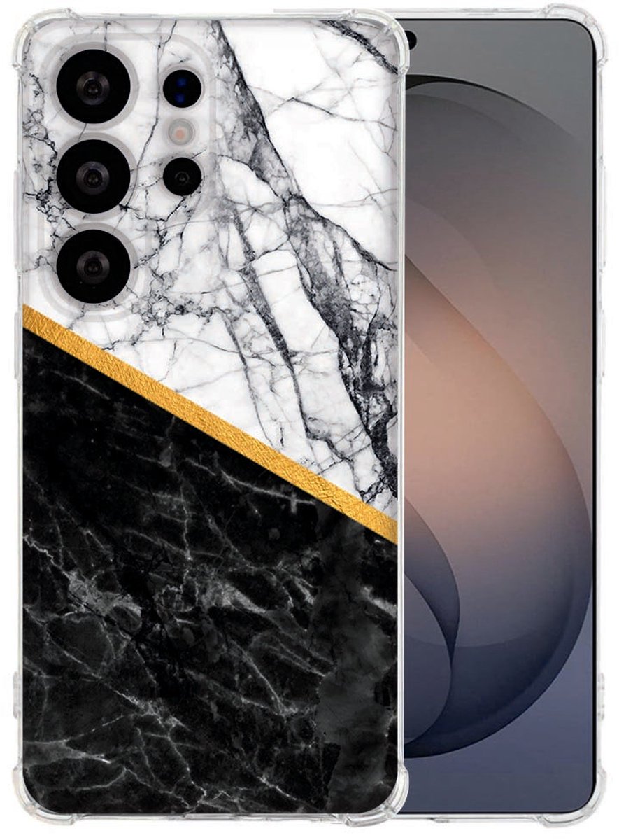 Backcover Hoesje Samsung Galaxy S26 Ultra Marble White Black Shockproof