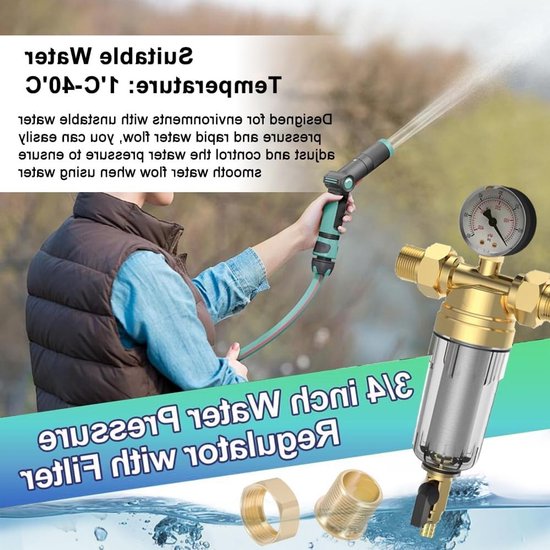 Waterdrukregelaar 3/4 inch met Terugspoelfilter en Manometer voor Huisinstallatie van Merkloos — afbeelding 3