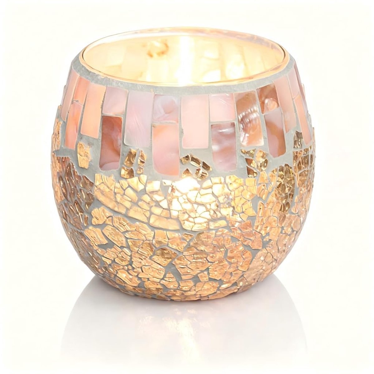 Allecto - Glazen Tealight Houder - Mozaiek design - Turquoise gekraakt glas - Perfect voor tafel decoratie - Stijlvol en uniek - Geschikt voor kaar...