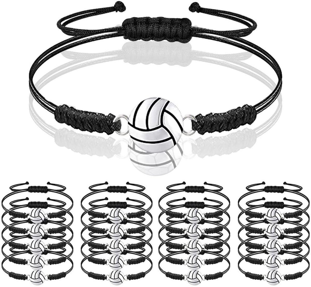 Allecto - Verstelbare Volleybal Armbanden - Sportaccessoires - Giftset - Zwart - Charms - 20 Stuks - Geschikt voor Sporters - Kleur Zwart