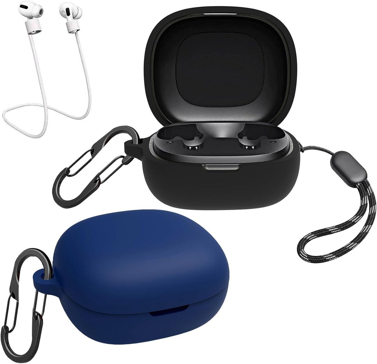Compatibele Hoes voor Soundcore P20i met 2 Carabiner Haken en 2 Anti-Verlies Bandjes, Ultra Dun Shockproof en Siliconen Bescherming, Bluetooth Hoofdtelefoon Tas in Zwart en Blauw