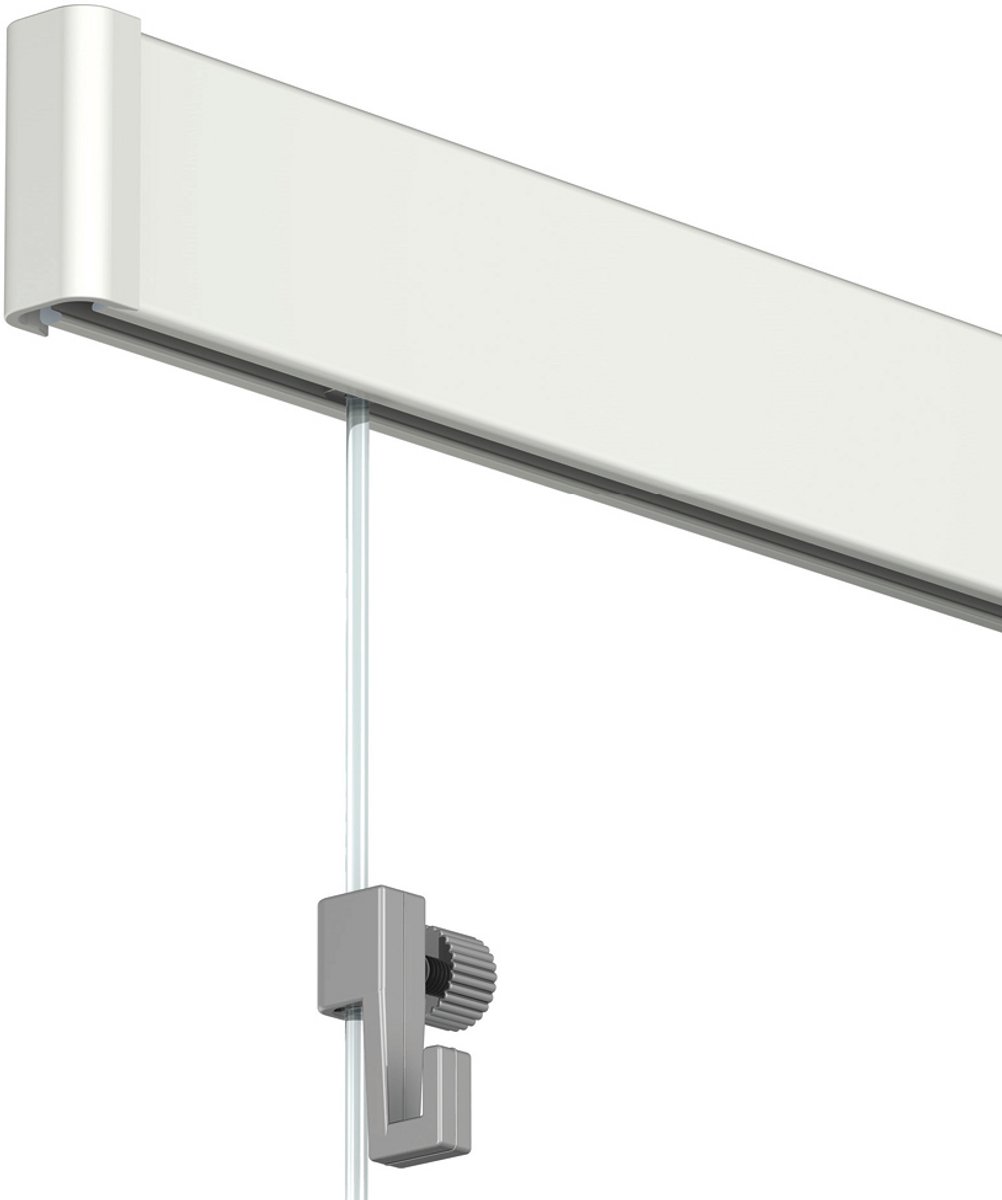 Artiteq Click Rail Schilderij Ophangsysteem 400 cm – Complete Set – Inclusief Haken & Transparante Draden – Wit Primer (RAL9016) – 30 kg/m