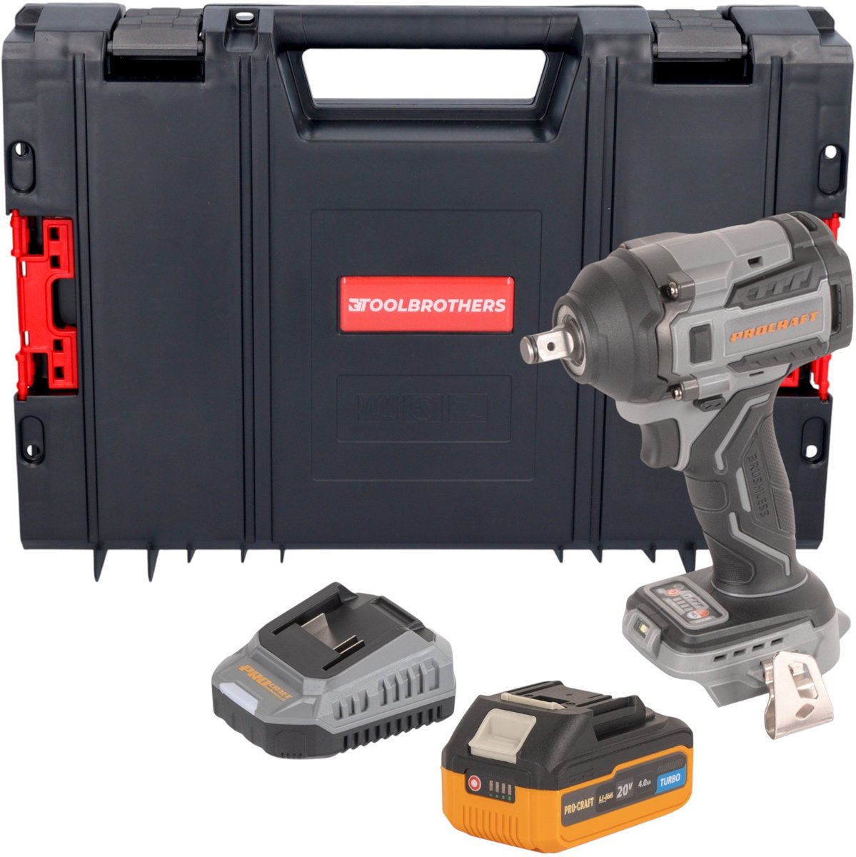Procraft Industrial IW550Abb accu-slagmoersleutel 20 V 550 Nm 1/2" + 1x accu 4,0 Ah + oplader + RHINO Toolcase