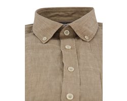 100% linnen overhemd casual fit Casa Moda bruin lange mouw witte knoop
