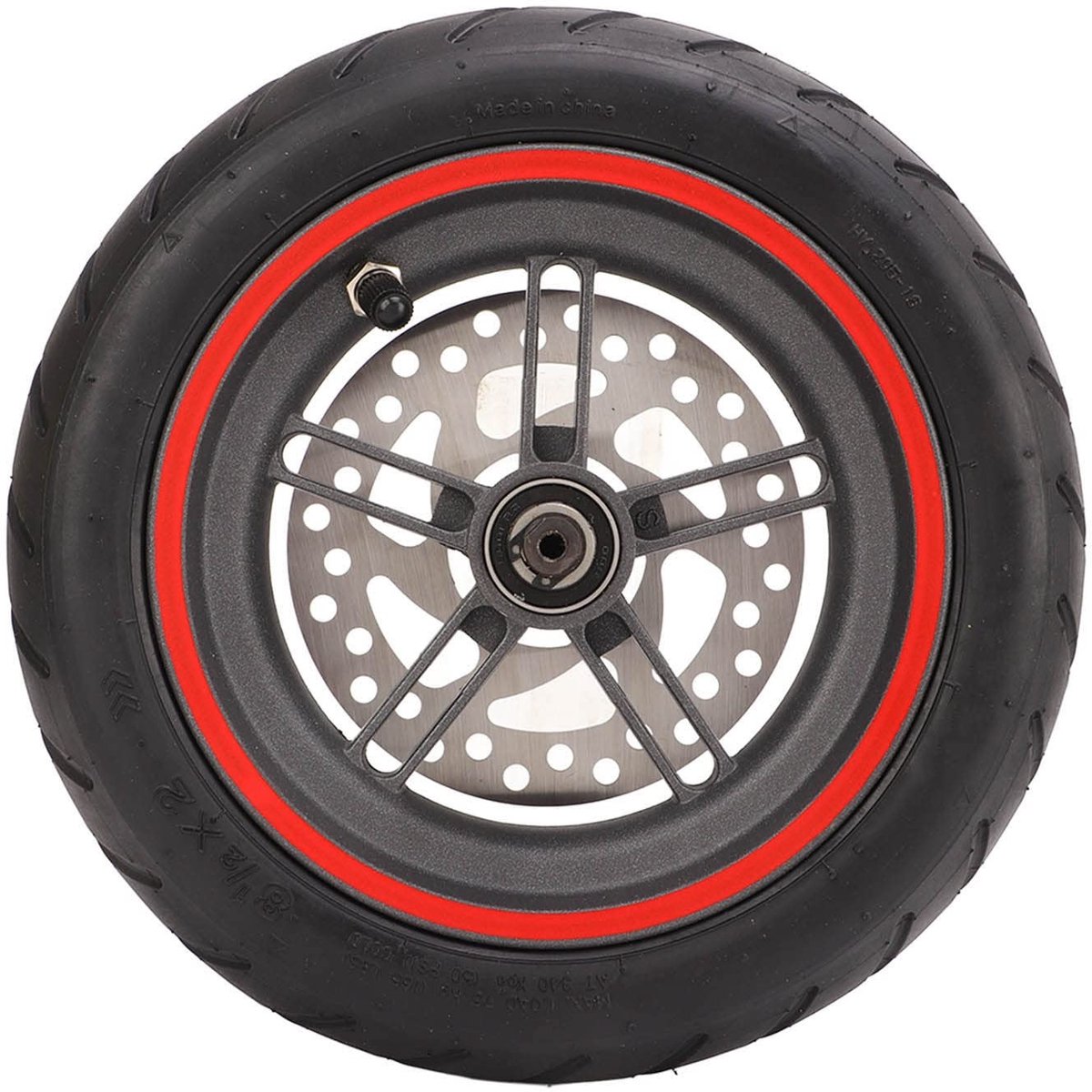 Allecto - Elektrische scooter achterwiel - 120 mm remschijf - Aluminium en rubber - Rode luchtband - Geschikt voor Xiaomi M3 - Hoogwaardig...