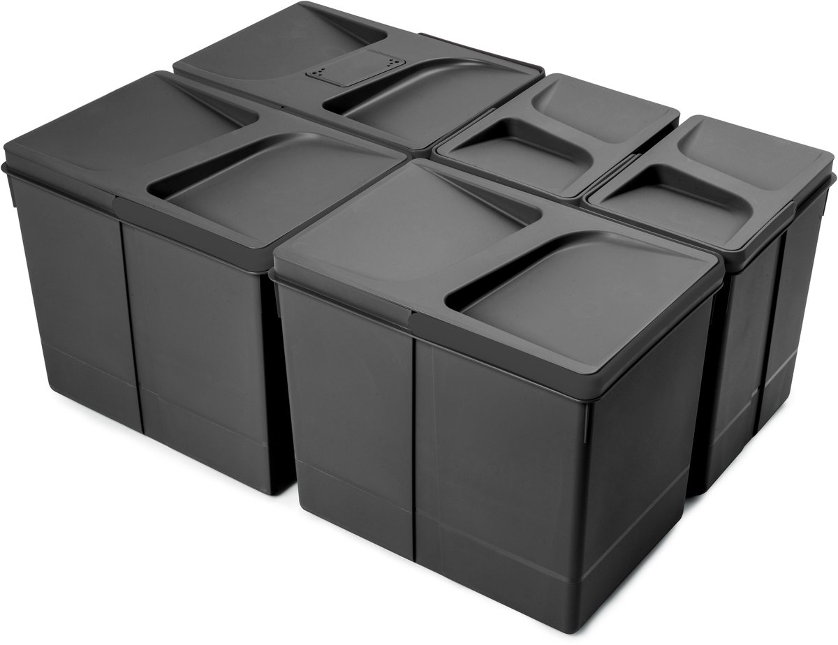 Emuca Recyclingcontainer voor keukenlade Recycle met geurdicht deksel, Hoogte 266, 1x15liter, Plastic, Zwart