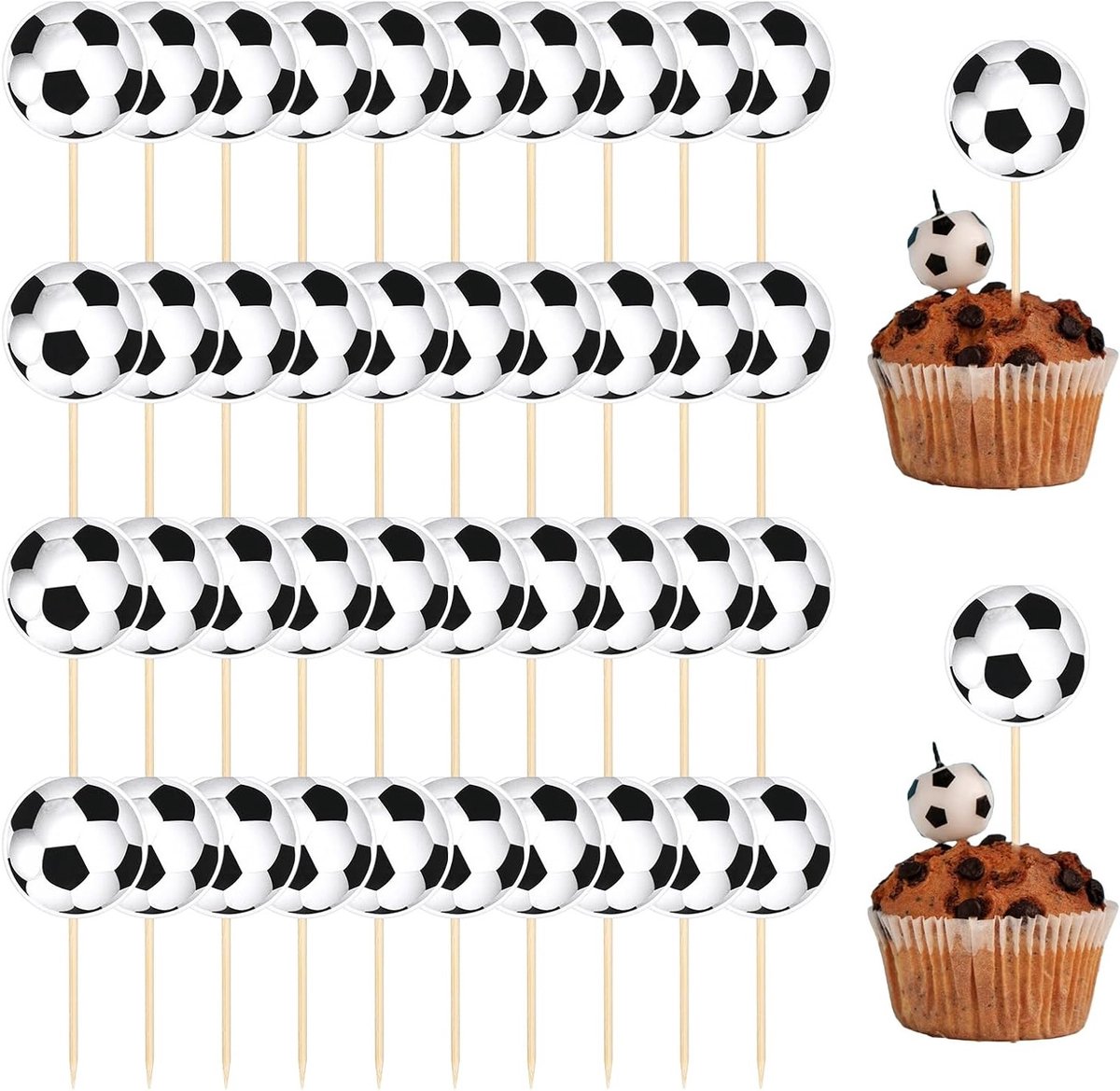 40 Stuks Voetbal Taart Toppers - Onmisbare Decoratie voor Feestjes! Vlaggen voor Voetbalwedstrijd, Verjaardag en Overwinning Taarten