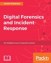 Boek "Digital Forensics and Incident Response" door Gerard Johansen, met rode achtergrond en netwerkpatroon.