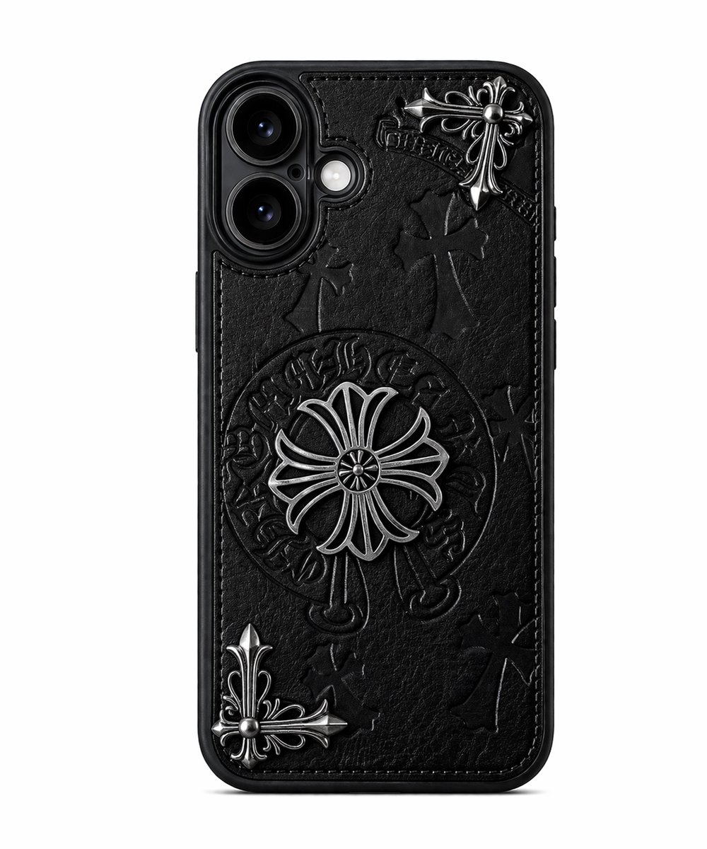 Premium Chrome Cross Design I – iPhone 17 Hoesje Inclusief Screenprotector -Shockproof Case – Valbestendig & Krasbestendig – Luxe Bescherming