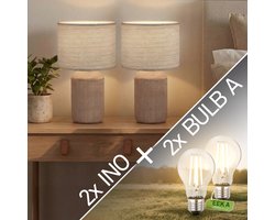 BRILONER Ino- Set van 2 Tafellampen incl. led lampen - met stoffen kap & keramik voet - bedlamp slaapkamer - h: 37.5 cm - bruin