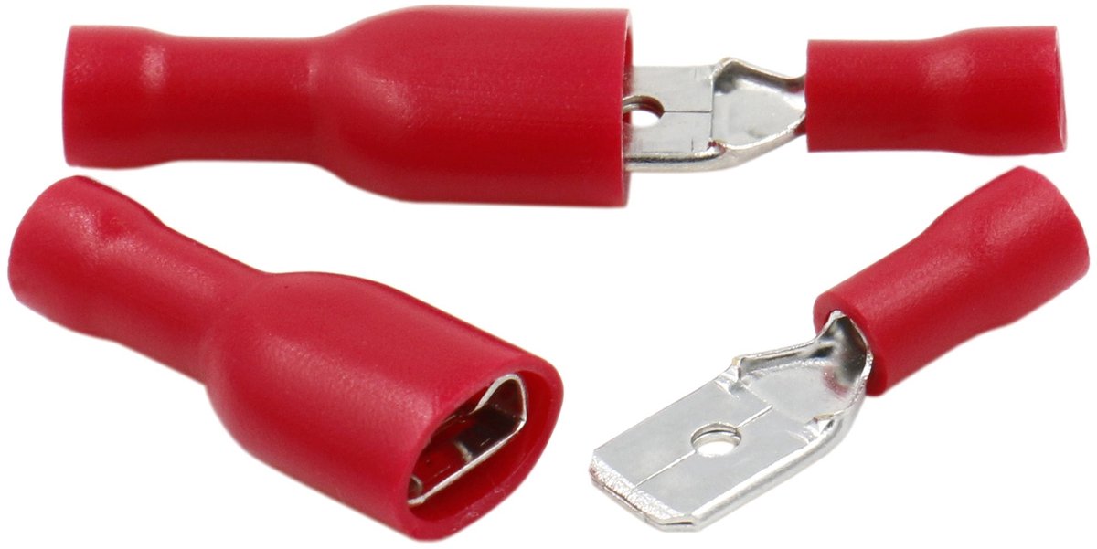 aladdien - Disconnect Terminals - Quick Disconnect - Vinyl Isolatie - Rood - Male/Female - Kabelterminals voor 0.5-1.5mm² - 100 Stuks