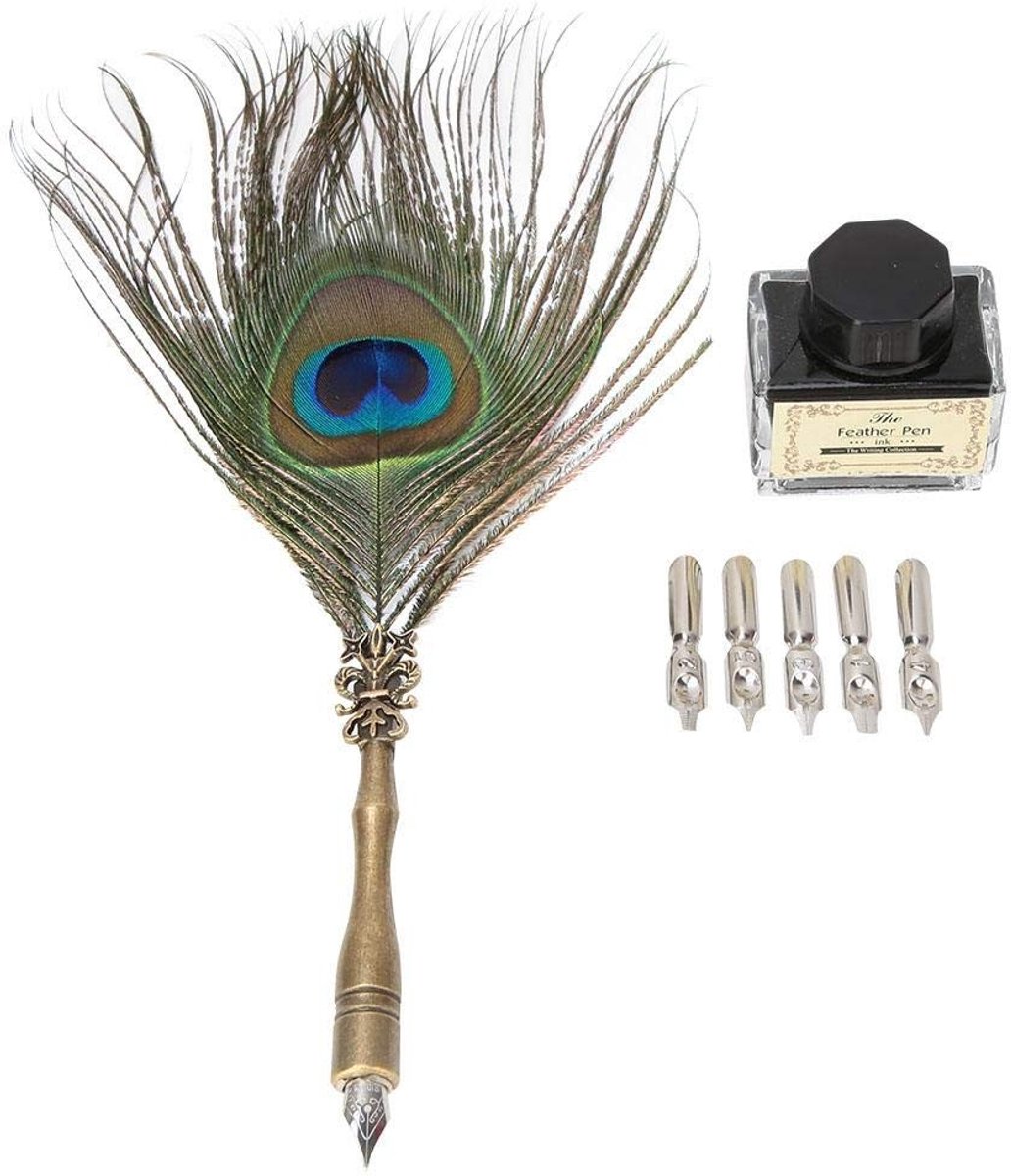 Store_8 - Quill Pen - Veerpen - Retro stijl - Zwart - Inktset voor kalligrafie - Geschikt voor volwassenen - Dip pen