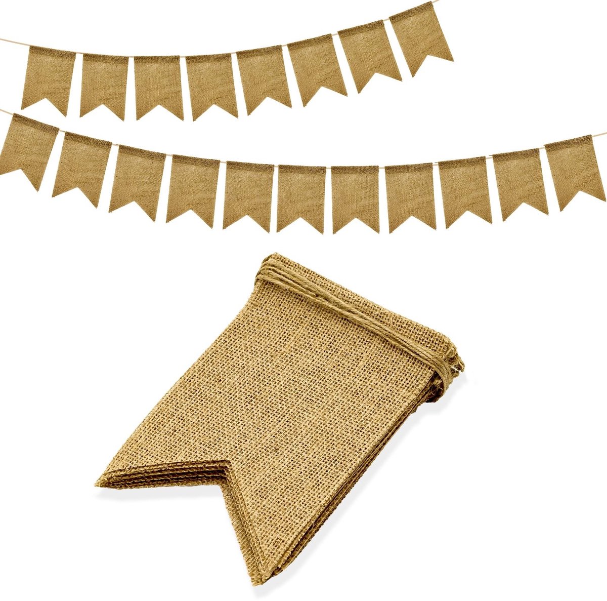 Golden crown - Jute Bunting Set - DIY Decoratie - 15 Stukken - 4,4 Meter - Perfect voor Bruiloften en Feestjes - Natuurlijke Kleur