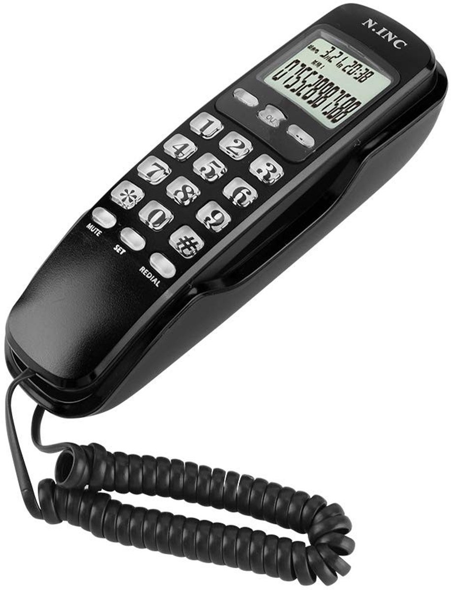 aladdien - Wandtelefoon - Bedrade LCD Telefoon - Compact - Zwart - Multifunctioneel - Geschikt voor Thuis of Kantoor - Analoge Verbinding