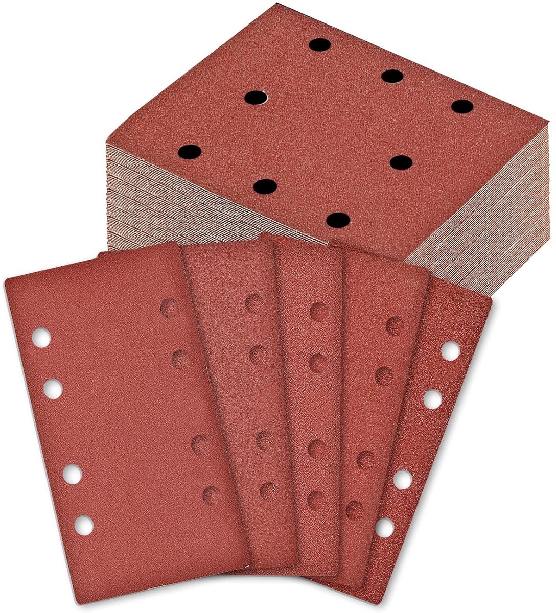 100-delige schuurpapier set (93 x 230 mm) met snelhechting, 5 korrelgroottes voor hout en metaal, geschikt voor multischuurmachines en excenterschuurmachines, 8 gaten voor stofafzuiging