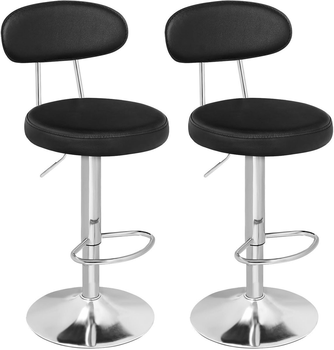 MTTProducts - Bar Stoelen - Set van 2 - Hoogteverstelbaar - Zwart - PU Bar Stoelen - 360° Rotatie - Geschikt voor Keuken - Modern Design