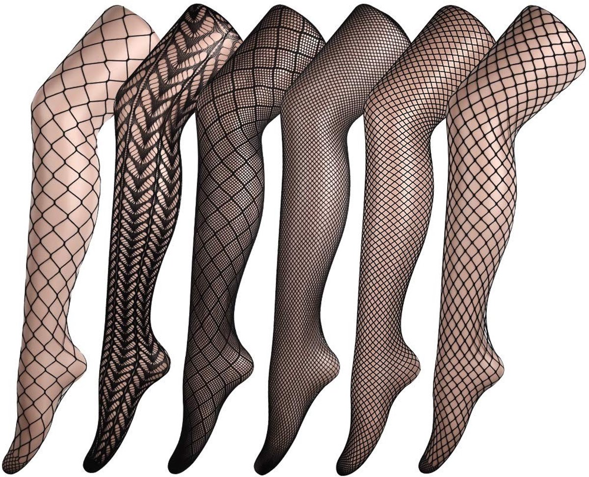 Byshayne - Fishnet Pantyhoses - 6 Pairs - Hoge kwaliteit - Zwart - Damesmode - Perfect voor feesten - Mesh design