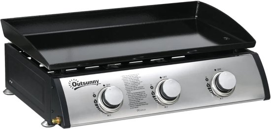 Gasbarbecue - Tafelmodel Gasbarbecue en Gasgrill - 3 Branders - 7,5 kW - met Deksel, Vetopvangbak, Antiaanbakplaat - 63 x 47 x 25 cm - Zwart + Zilver van Merkloos — afbeelding 3