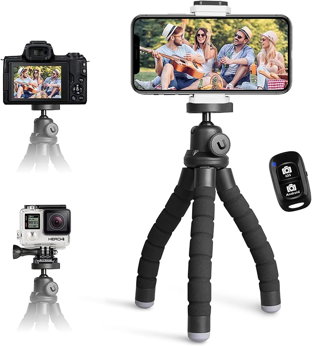 Virtubuy - Mobiele Telefoon Statief - Flexibel en Compact - Ideaal voor Selfies - Zwart - Smartphone en Camera - Draagbaar en Robuust