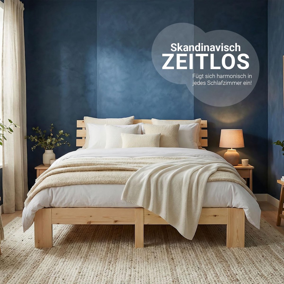 Tweepersoonsbed 140x200 cm houten bed met lattenbodem – massief grenen bedframe naturel onbehandeld – modern futon design slaapkamerbed – HomebyNicole
