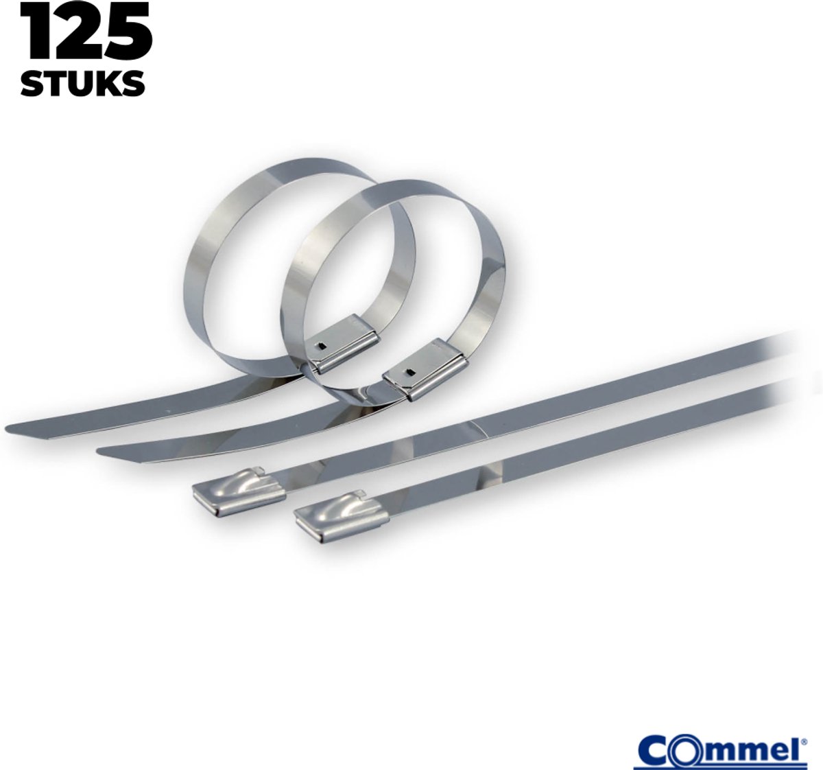 125x Commel RVS Kabelbinders - 500 x 4.6 mm - Grijs - RVS - Treksterkte 100kg