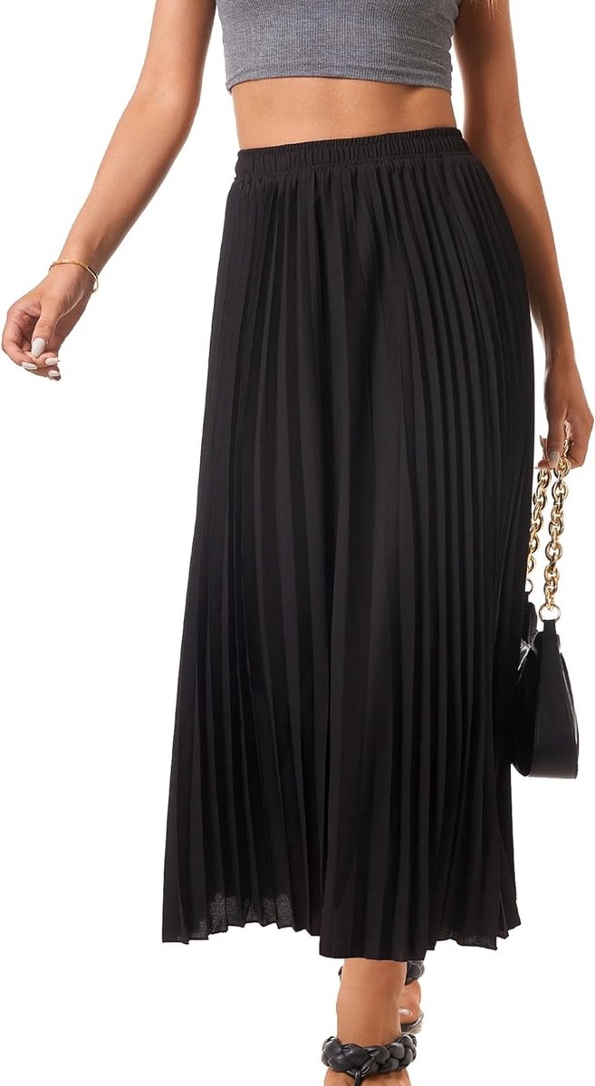 Elegante Vrouwelijke Maxi Rok met Hoge Taille van Chiffon, Vloeiende Plissé en A-Lijn Design voor Strand en Casual Gelegenheden