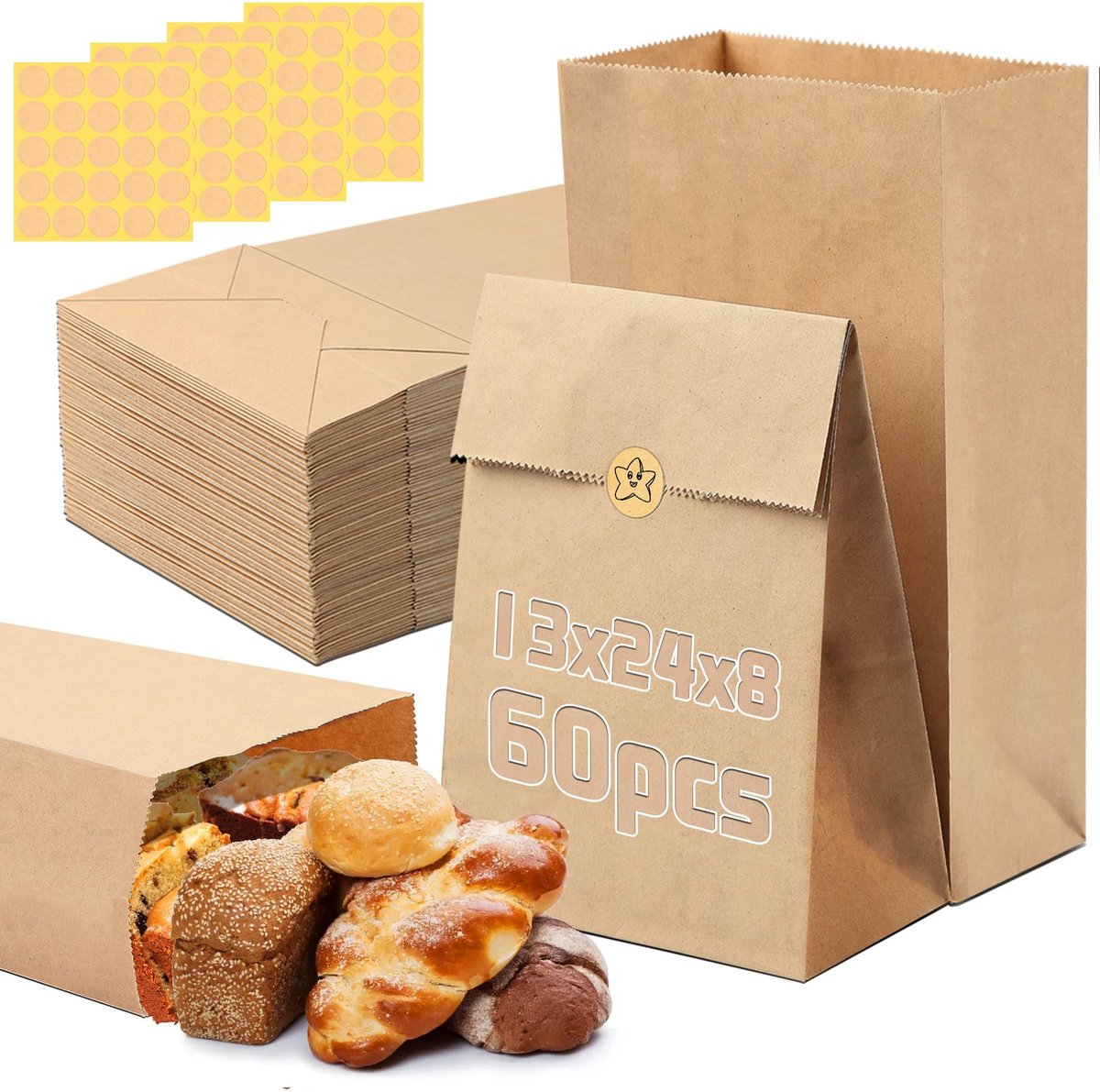 NTHProducts - Kraft Paper Bags - Gift Bags - Milieuvriendelijk - 13 x 24 x 8 cm - Verpakking voor Candy en Snacks - Geschikt voor Feesten en Verjaard