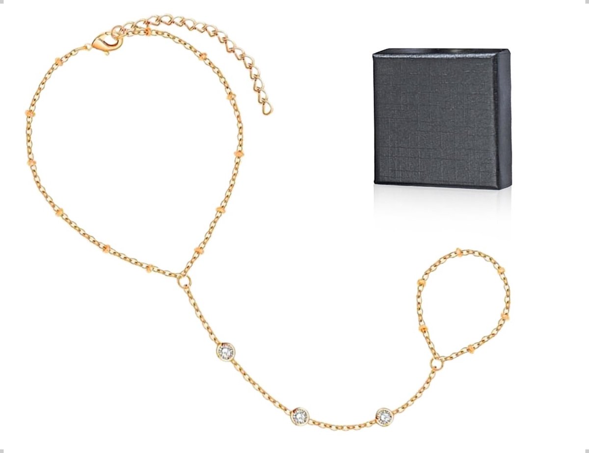 NTHProducts - Hand Chain - Elegant Hand Chain Bracelet - Goud met witte stenen - Trendy Sieraden voor Vrouwen - Perfect voor Feestelijke Gelegenheden -...