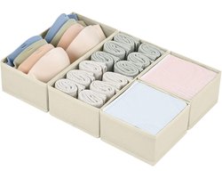 Lade-organizer, 4-delige kledingkast-organizerset, stoffen kledingkast-organizer, ondiepe ladeverdelers, geschikt voor kinderkamers, kleding, babykleding, sokken, ondergoed, stropdassen (beige).