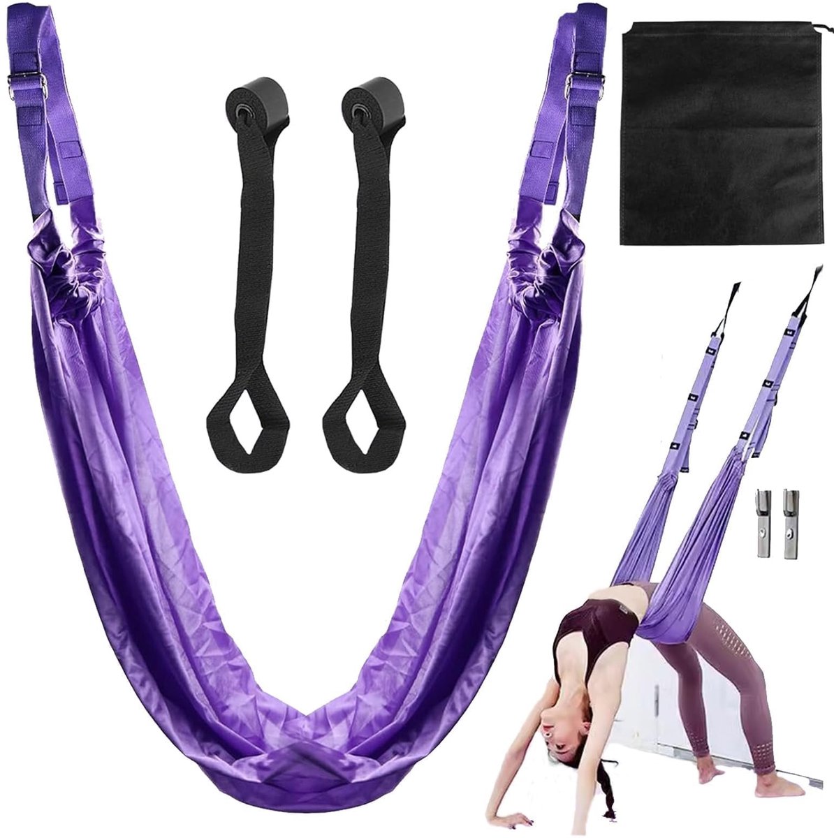 Allecto - Yoga Belt - Leg Stretcher - Verbeter je flexibiliteit - Paars - Inversion Swing Hammock - Ideaal voor Yoga en Pilates - Geschikt voor beg...
