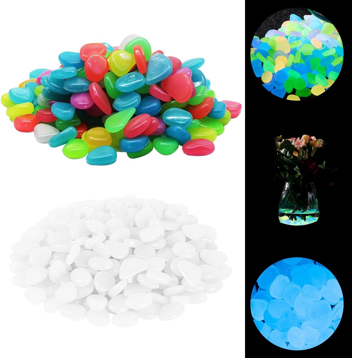 Allecto - Luminous Stones - Glow in the Dark - Perfect voor Tuin - Kleurrijke Decoratie - Mini Steentjes - Geschikt voor Planten en Aquariums - 600...
