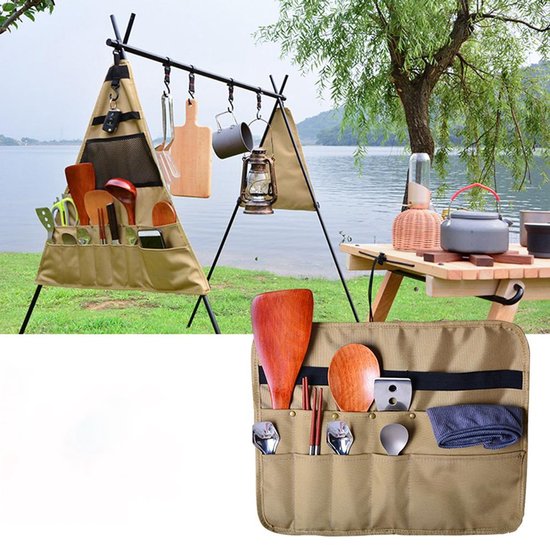 Buiten Kampeer Opbergtas - Ophangbare Driehoekige Kampeertas 39x33.5cm - Compact Draagbaar - Voor Kampeerbestek, Kookgerei, bbq Onderdelen, Grillaccessoires & Picknick Benodigdheden Buiten — afbeelding 5