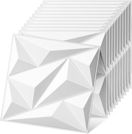 Pile de panneaux muraux 3D blancs avec des motifs géométriques, 30x30 cm.