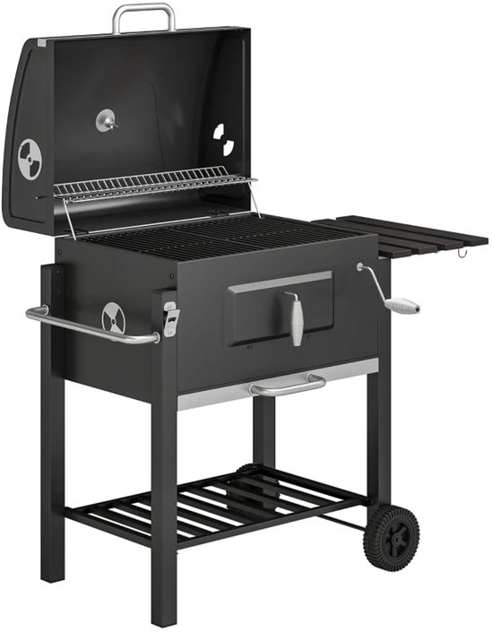 Premie Houtskool Barbecue - Smoker Barbecue - Houtskoolgrill - met Deksel, Handgrepen, Thermometer, Wielen, Warmhoudrek, 2 Grillrooster - BBQ voor Kamperen, Buiten, Tuin - 113 x 65 x 108 cm - Zwart van Merkloos — afbeelding 3