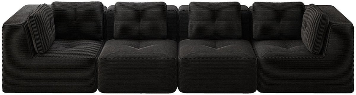 Komhtom Woonkamerbank zonder armleuningen, Modulaire hoekbank met hoekelement, Comfortabele 4-zitsbank met diepe zitting, zachte kussens en bekleding van Cord, Geen montage nodig, Antislipontwerp, Zwart