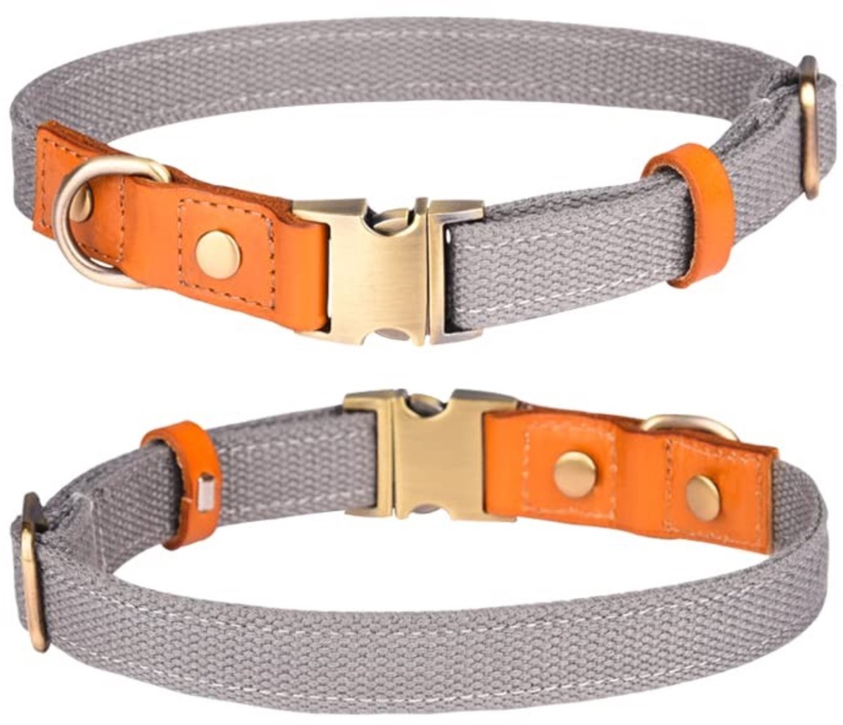 Dailygoody - Nylon halsband - Verstelbare hondenhalsband - Zacht en ademend - Grijs - Veiligheidsgesp - Geschikt voor kleine en middelgrote honden - S..
