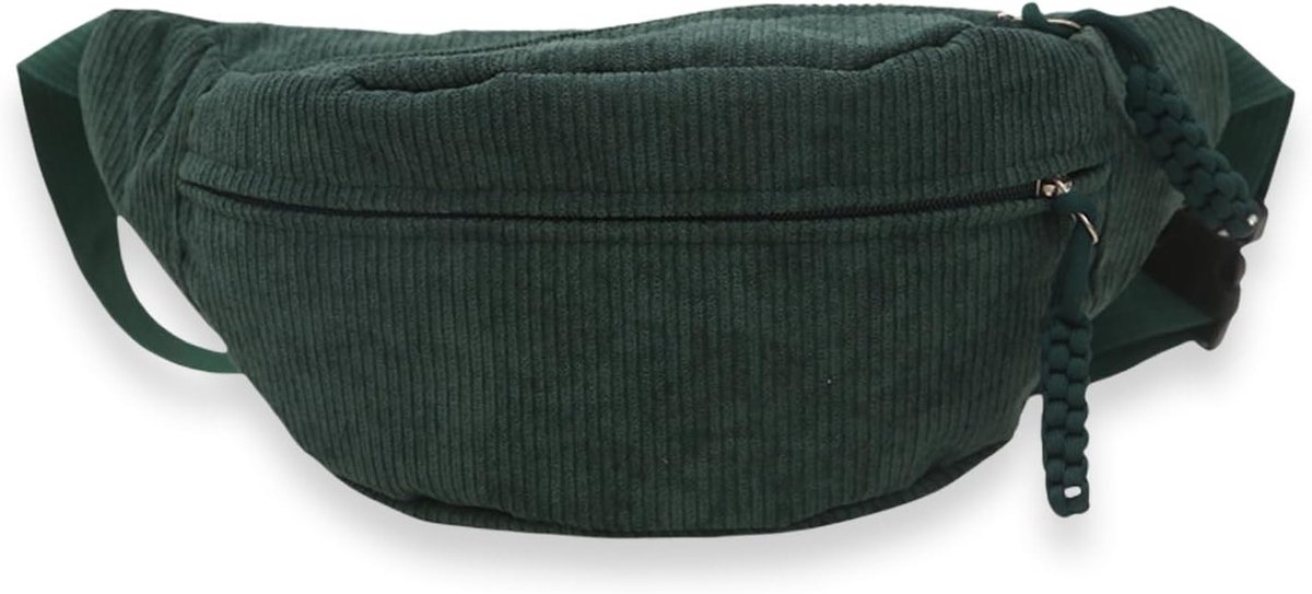 Modieuze heuptas voor dames in groen corduroy met verstelbare riem, ideaal voor concerten, stadstrips en dagelijks gebruik, trendy en praktisch