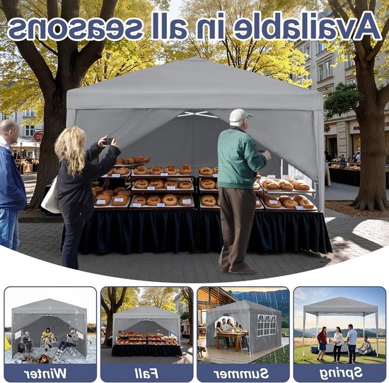 Vouwgazebo 3 x 3 m met 4 Zijpanelen - Tuin Tent voor Feesten, Waterdicht en UV-Bescherming, Verstelbare Hoogte in Lichtgrijs — afbeelding 5