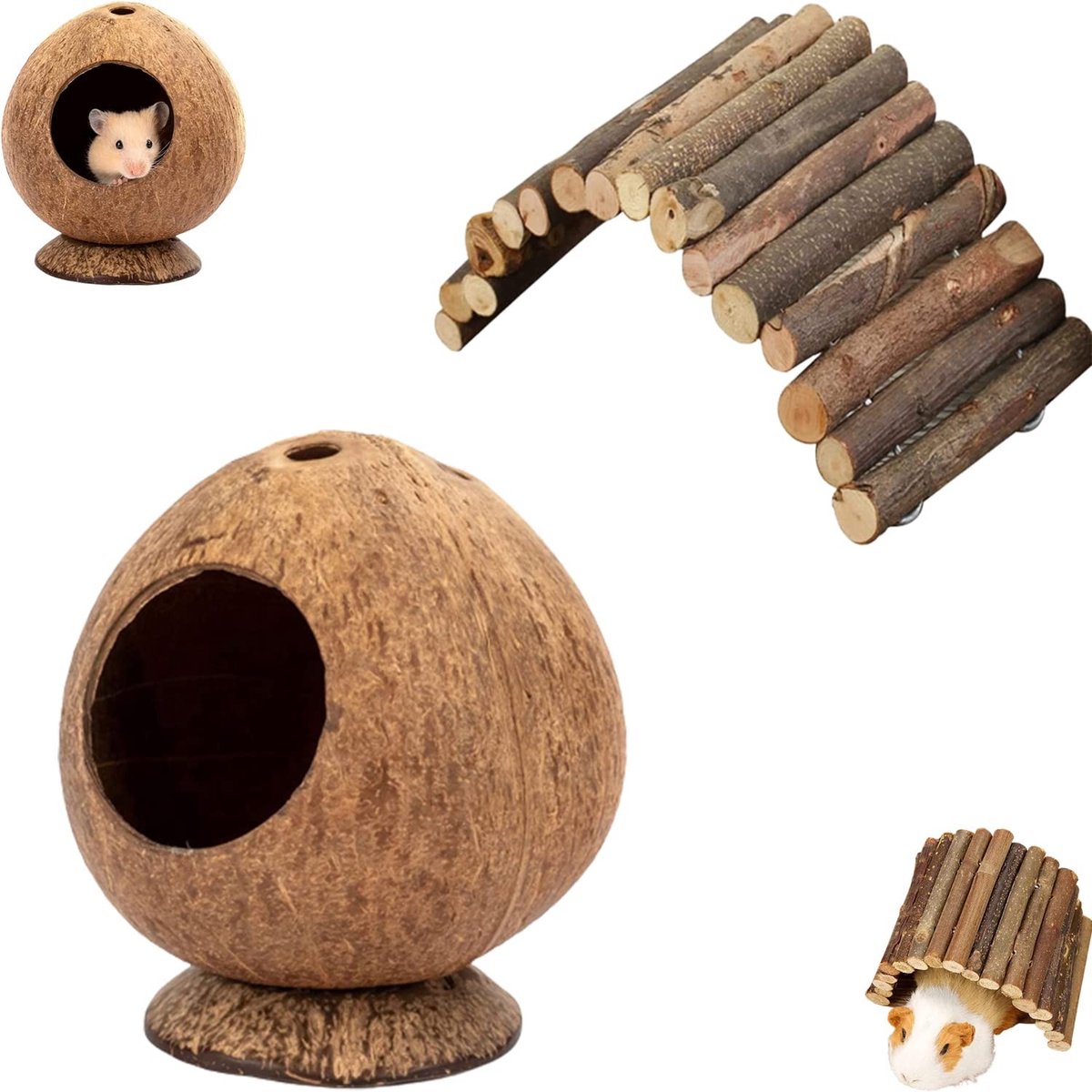 Dailygoods - Dailygoody - Hamsternest - Kokosnest voor kleine dieren - Natuurlijk en comfortabel - Hamsterladder - Speelgoed en klimspeelgoed voor hamsters
