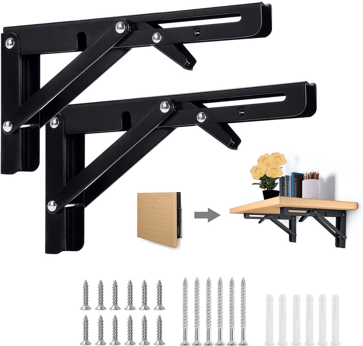 Dailygoods - Dailygoody - Klappconsole - Klapscharnier - Ruimtebesparend ontwerp - Zwart - Klaptafel - Maximale belasting 60kg - Geschikt voor huis en keuken - 300m