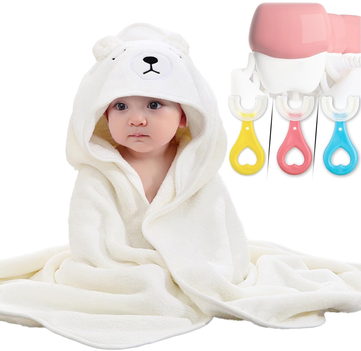 Dailygoods - Dailygoody - Handdoeken met capuchon - Babyhanddoek - Extra zacht en absorberend - Wit - Badjas voor pasgeborenen - Geschikt voor kinderen - Babyhandd
