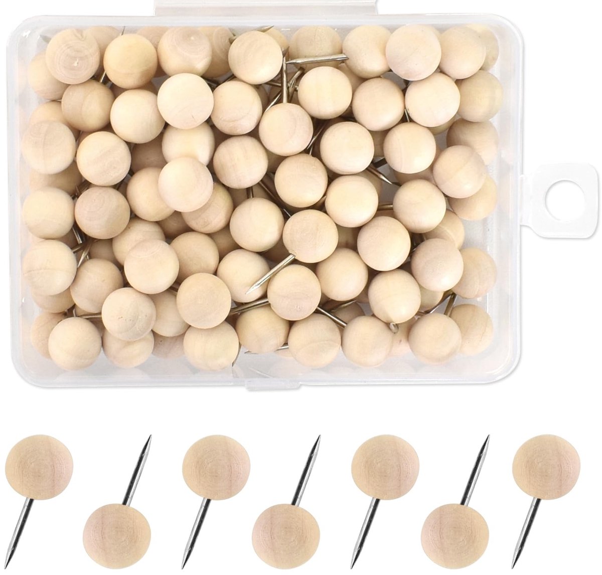 Dailygoods - Dailygoody - Ronde kop pinnen - Houten drukknoppen - Compact en praktisch - Zilver - Kaartspelden - Voor wereldkaart en kurkbord - 100 stuks