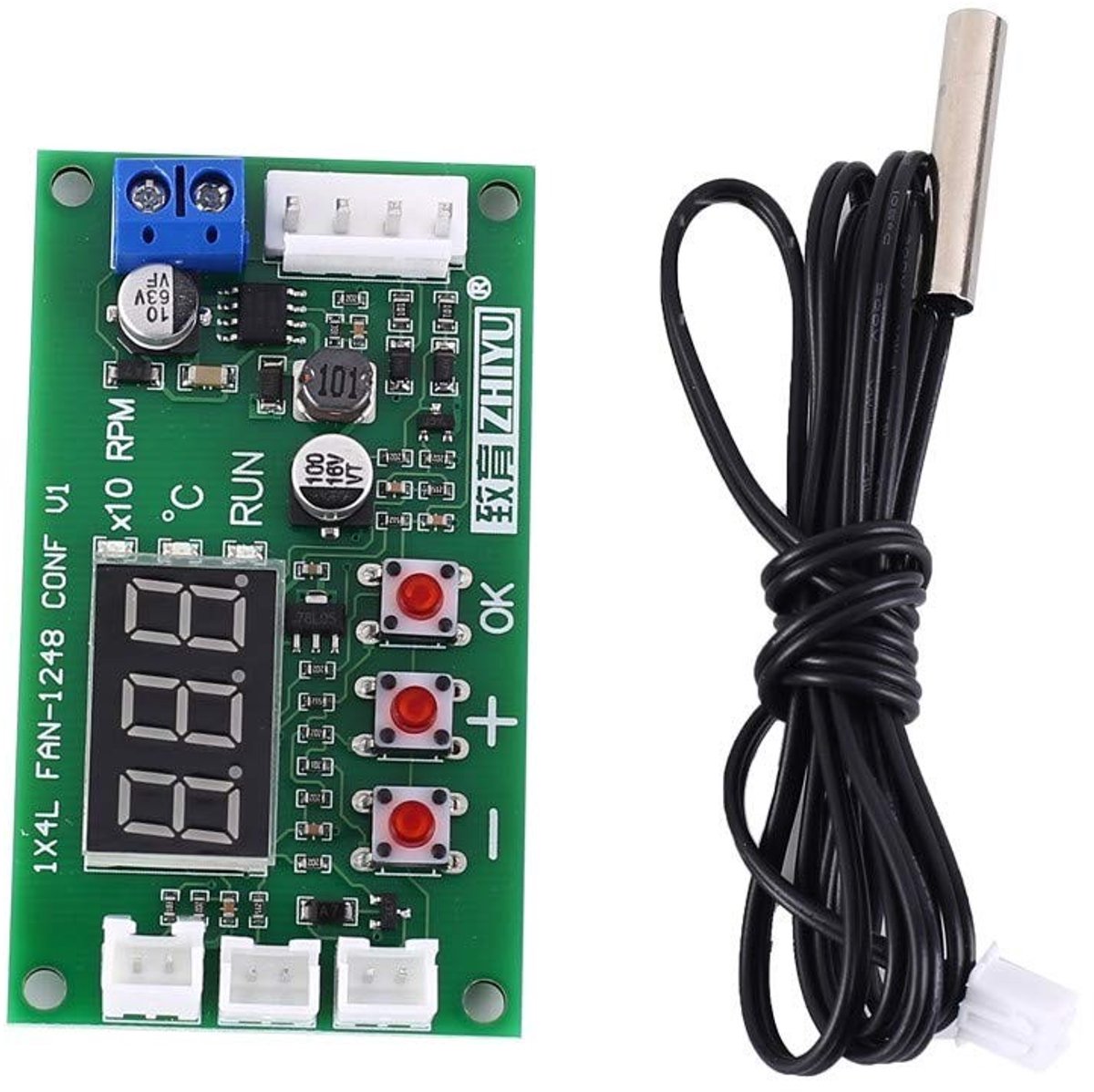 Dailygoods - Dailygoody - Driver Module voor Ventilator - Temperatuur Regulator - Digitaal Display - 12V 24V 48V - Geschikt voor PC Ventilator - 4 Draden