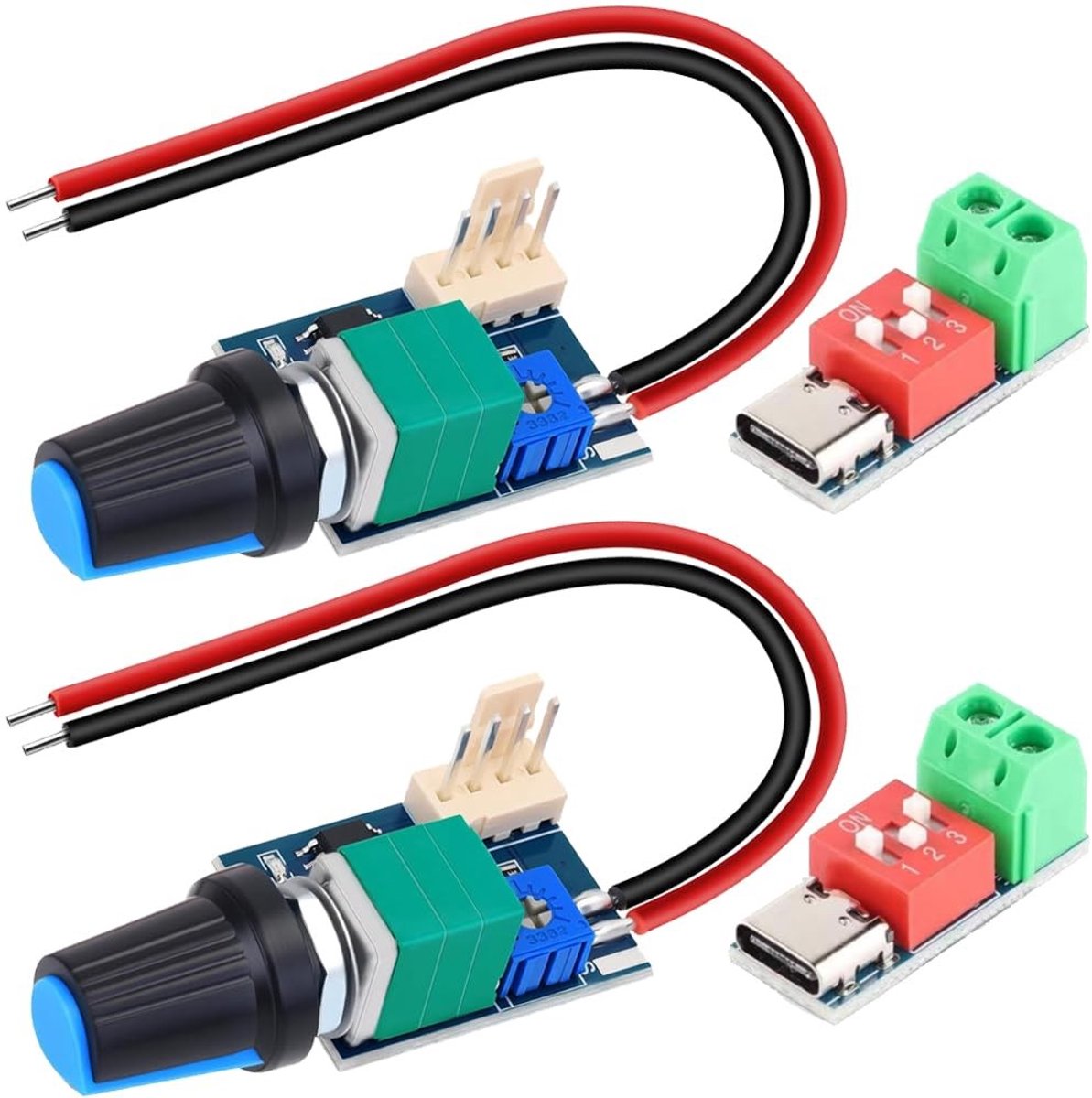 Dailygoods - Dailygoody - Ventilatorsnelheidsregelaar - PWM controle - 2 Stuks - 0-5V 12V - Aan/Uit-schakelaar - voor koeling - geschikt voor ventilatoren