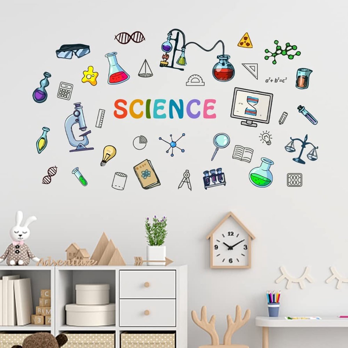 Dailygoods - Dailygoody - Wetenschap Muursticker - Onderwijsgereedschap - Kleurrijke Decoratie - Muurschilderingen - Geschikt voor Klaslokaal - Laboratorium Thema