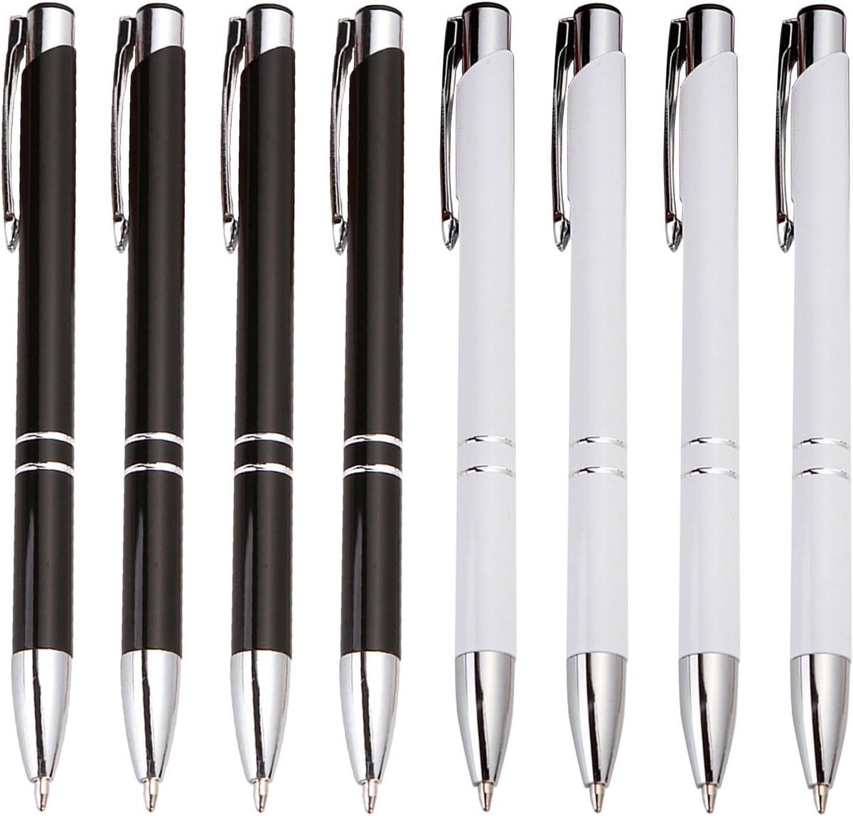 Ergonomische en Hoogwaardige Ballpoint Pen, Inklapbare Metalen Pen voor Kantoor en School, Set van 8 Stuks in Zwart en Wit